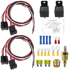 Ronybuy Dual Electric Fan Relay Kit 40 AMP Automotive Relay Thermostat Switch Kit for Radiators Fans Temperature Sensor Switch 185 On 175 Off, 12V Electric Cooling Radiator Fan Relay Switch Wiring Kit