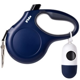 Fida Retractable Dog Leash with Dispenser and Poop Bags, 16 ft Pet Walking Leash for Large Dog up to 110 lbs, Anti-Slip Handle, Tangle Free, Reflective Nylon Tape (L, Navy Blue)