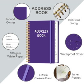 Address Book with Alphabetical Tabs - Telephone & Address Book with Address Contacts, Special Date, Phone, Birthday & Internet Login Password for Home and Office, 4.3" x 6.2", Purple