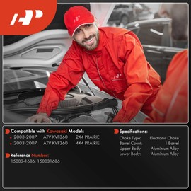 A-Premium 1 Barrel Carburetor Compatible with Kawasaki Prairie 360 KVF360 2003 2004 2005 2006 2007 Electronic Choke