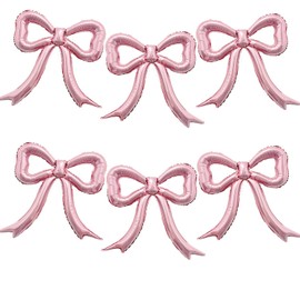 6pcs Pink Bow Foil Balloons Set Bow Mylar Balloons for Coquette Birthday, Baby Girl Shower, Bachelorette Party, Bow Themed Party Decorations, Pink Girl Ballerina Party Decor