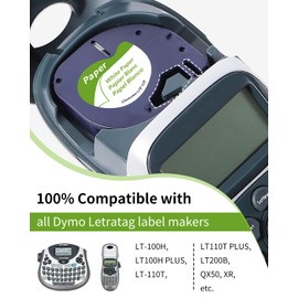 Compatible Dymo Label Maker Refill Replace for Dymo LetraTag Refills 91330 White Paper 1/2" x 13' (12mm x 4m) Label Maker Tape for DYMO Letra Tag Label Makers LT-100H LT-100T 200B, Black on White, 5P