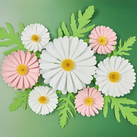 SUNBEAUTY 3D Paper Flower Wall Decor, White and Pink Daisy Decoration for Wall Artificial Large Flowers for Bulletin Board Floral Paper Flower Decoration for Classroom, Office, Baby Shower, Wedding