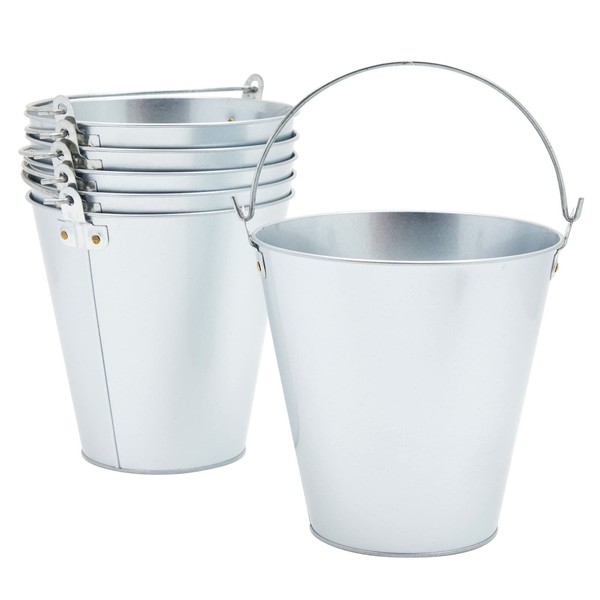 Juvale 6 Pack Large Galvanized Ice Buckets for Parties, 7-Inch Tall Metal Ice Pails with Handles for Champagne, Beer, Wine, Sports Drinks, Water, Table Centerpieces (100 oz Capacity)