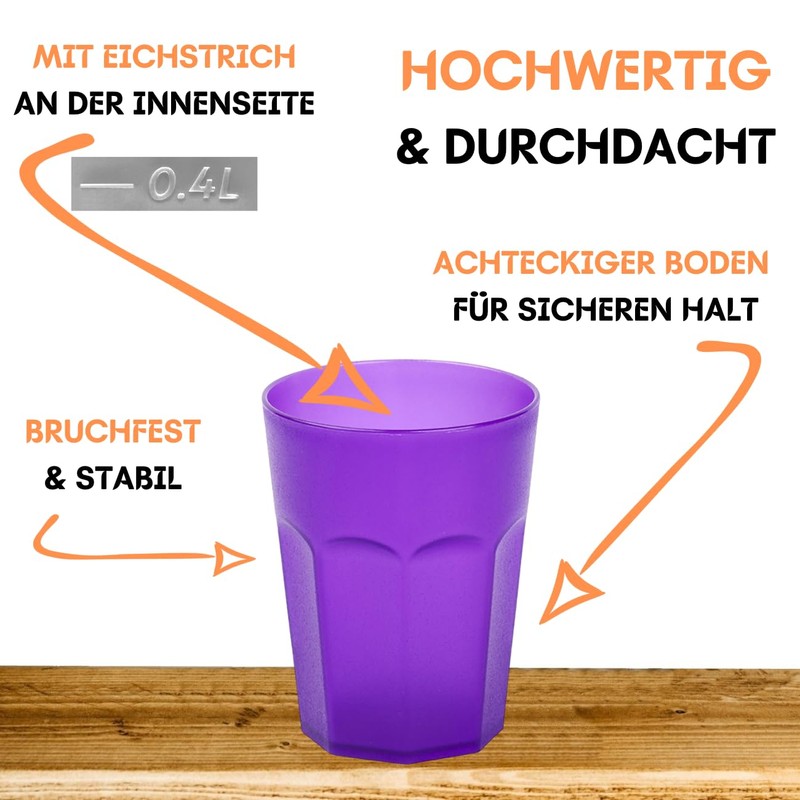 ENGELLAND - 5 x Purple Frosted Plastic Cups 400ml Calibration