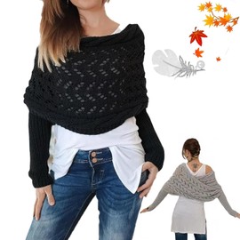 Multifunctional Scarf with Sleeves, Scarf Sweater Wrap with Sleeves, Knitted Scarf with Sleeves for Women (Black)
