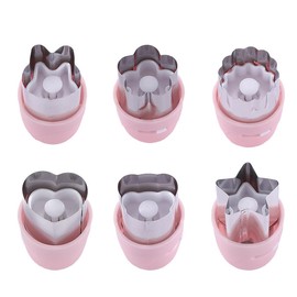 Cofe-BY Vegetable Cutters Shapes Set 6pcs (Pink), Kids Food Fruit Cookie Cutters, Flower Star Heart Rabbit Bear Kids Food Shape Dumpling Stamps for Bento Box Accessories