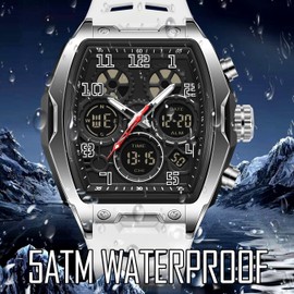 findtime Men's Digital Sports Watch Large Face Military Watch with Waterproof Wrist Watches for Men Analog LED Backlight Alarm Stopwatch Unique Design