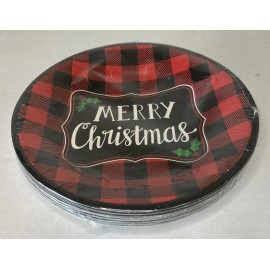 Brother Sister Design Studio MERRY CHRISTMAS 8in Plates 20-Count Paper Dessert Holiday Party Plaid NEW