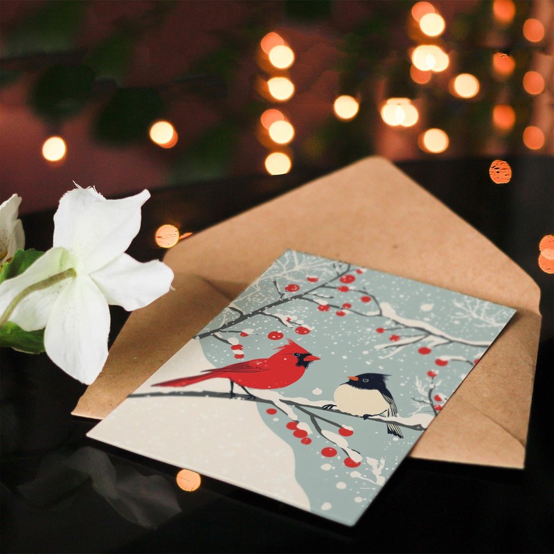 Artery8 Cardinal Birds on Berry Tree Winter Blank For Him