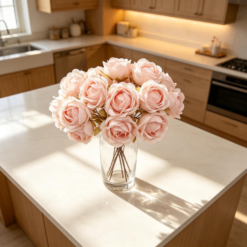 18 Pcs Light Pink Roses Leafless Stems Wedding Bouquet Centerpiece