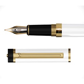 Dryden Designs Fountain Pen. Medium Nib Premium Box | 6 Ink Cartridges Included (Pearl White)
