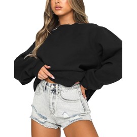 Fanway&EC Women's Long Sleeve Sweatshirt Casual Crewneck Oversized Pullover Hoodies Fall Tops Black