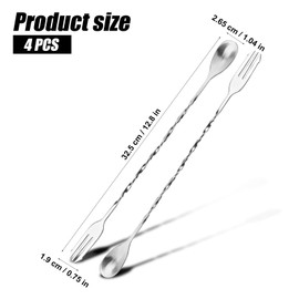 4pcs Cocktail Mixing Spoons, Bar Spoon Cocktail Spoon Long Handle Stirring Spoons Spiral Handle Bar Stirrers Ladles with Trident Tip for Drink Tea Coffee Juice Ice Cream Milkshakes