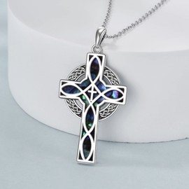 YFN Celtic Cross Necklace Sterling Silver Celtic Knot Pendant Abalone Shell Cross Jewellery Gifts for Women Men