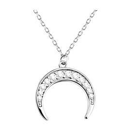 Sofia Milani - Women's Necklace 925 Silver with Zirconia Stones - Moon Pendant - 50258, Sterling Silver, Cubic Zirconia