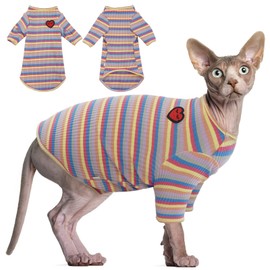 DENTRUN Hairless Cats Shirt Breathable Cat Daily Wear Clothes Stripe Vest Adorable Pajamas Jumpsuit Soft & Skin-Friendly