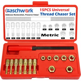 easchwork 15 Piece Metric Thread Chaser Set Master Thread Rethreading Kit Universal M6 M8 M10 M12 Sizes Thread Restorer with Case