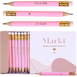Markt Mini Pink Pencils with Erasers, Baby Shower Games Prizes for girl, Small Baby Shower Pencils, Baby Shower Favors, Presharpened Bulk Pencils for Baby Shower, Golf Pencils, Baby Shower Pens