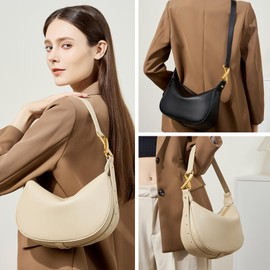 MoreFarther Shoulder Bags for Women, Genuine Leather Crossbody bags purses, Designer Crescent Handbags with an Adjustable Strap (Black)