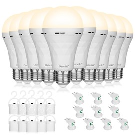 Ostwiki 10 Pack Rechargeable Light Bulbs, Emergency Light Bulbs for Power Outage Hurricane Camping 3000K Warm Light Battery Operated Light Bulb 9W E26 1200mAh Battery Backup Soft Light Bulb for Lamps