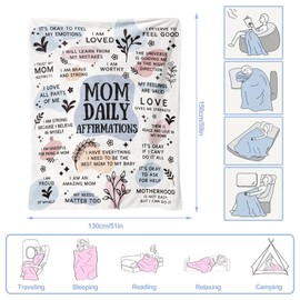twirush New Mum Gifts, 50"x 60" Mama Daily Affirmations Blanket, Present for First Time Moms, Mummy to Be, Pregnant Women on Birthday, Mother's Day, Christening (Blue)