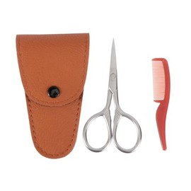 2pcs Stainless Steel Mustache Scissors Set Precision Beard Trimmer Kit Small Facial Hair Scissors for Men Leather Beauty Grooming Kit