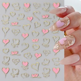 6 Sheets Heart Nail Art Stickers Love Hearts Nail Decals 3D Self Adhesive Pink Purple Red Heart Nail Design Stickers Valentine's Day Hollow Heart Nail Supplies for Women Girls DIY Acrylic Manicure Set