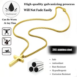 Stainless Steel Cross Necklace for men Silver Cross Necklace for boy cross chain for mens Small Cross Pendant Necklace Simple Jewelry (Gold:Cross Pendant 0.8'' * 1.3'', 22.0)