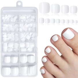 Lifextol 240pc Press on Toenails for Women Toe Press on Nails Short Fake Toe Nails Press ons with Glue&Adhesive Tabs, Acrylic Toe Nail Tips False Toenail Press ons Artificial Fake Toenails-White