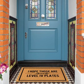 bouulm I Hope Those are Level Iv Plates 30"x18" Holiday Monogram Welcome Front Door Mats Funny Doormats for Outdoor Entrance Way Home Rubber Floor Rugs Mats for Outside Entry with Rubber Backing