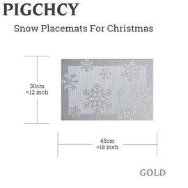 PIGCHCY Christmas Placemats Snowflake Woven Heat Resistant Placemats Washable Easy to Clean Table Mats for Dining Room and Decor(Set of 6, Silver)