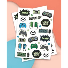xo, Fetti Video Game Party Supplies Temporary Tattoos - 40 Glow in the Dark Styles | Videogame Birthday Favors, Decorations, Controller, Computer Keyboard, Gamer, Arcade