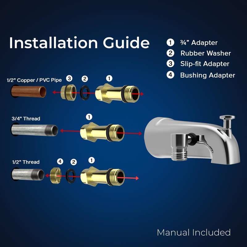 All Metal Tub Spout with Diverter, 10 Settings Hand held