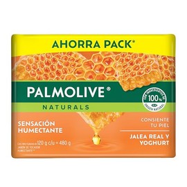Jabón en Barra Palmolive Naturals, Hidratación Luminosa,Extracto de Jalea Real y Yoghurt, 4x120gr, paquete de 480g