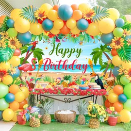 Avezano Hawaiian Birthday Banner Summer Happy Birthday Backdrop for Tropicaln Luau Party Decorations Aloha Beach Banner for Summer Birthday Party Supplies 70.8 x 43.3 Inch