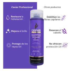 Shampoo Matizador Azul Violeta Caviar Professional, Pack Dúo para Cabello Rubio, Platinado o con Canas 500 mL