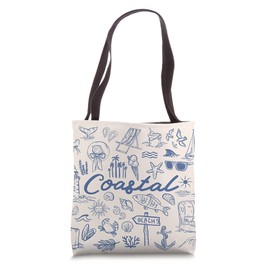 Beachy Blue Summer Coastal Collage Beige Aesthetic Tote Bag