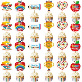 24Pcs Thank You Teacher Cupcake Toppers Thank You Cupcake Toppers Teacher Appreciation Decorations for Teachers Day Party Decorations