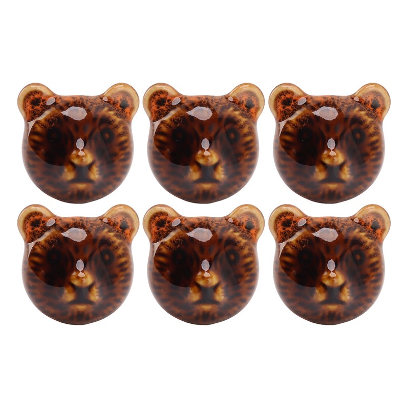 6PCS Bear Door Knob Orange Zinc Alloy Ceramic Decorative Bear