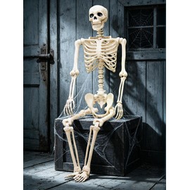 Halloween Posable Life Size Skeleton, 5FT – Life-Size Full Body Realistic Bones with Movable Joints, Fully Poseable Indoor & Outdoor, Halloween Party Outdoor Haunted House Decoration