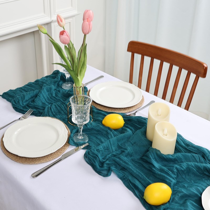 pepmily 8 Pack Teal Cheesecloth Table Runner 10ft Boho Gauze