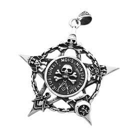 Masonic Skull Pentagram Star Pendant Stainless Steel Necklace Leather Chain Ball Chain Masonic Gothic Women Men, Stainless Steel, No Stone