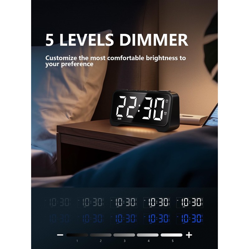 Mesqool Digital Bedside Clock - White LED Alarm Clock for