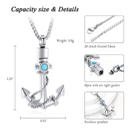 Cremation Jewelry for Ashes Anchor Urn Necklace for Men Women Memorial Ashes Holder Keepsake Urn Pendant, Metal, stainless steel
