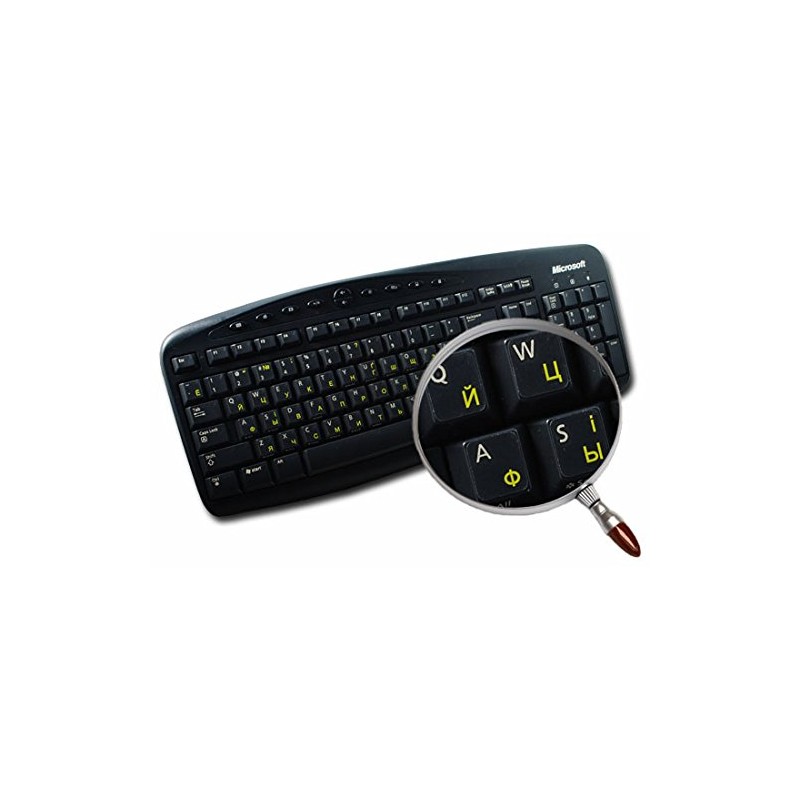 Ukrainian Russian Cyrillic Keyboard Labels Layout with Yellow Lettering ON