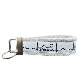 Schlüsselanhänger Schlüsselband hellgrau Webband Lifesaver Lebensretter weiß schwarz!