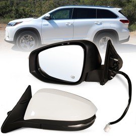 Left Driver side Mirror Fits 2014-2019 Toyota Highlander With Power Glass, Heated,Turn Signal and Manual Folding,Without Blind Spot Match White Replace 87940-0E130(6Pins)