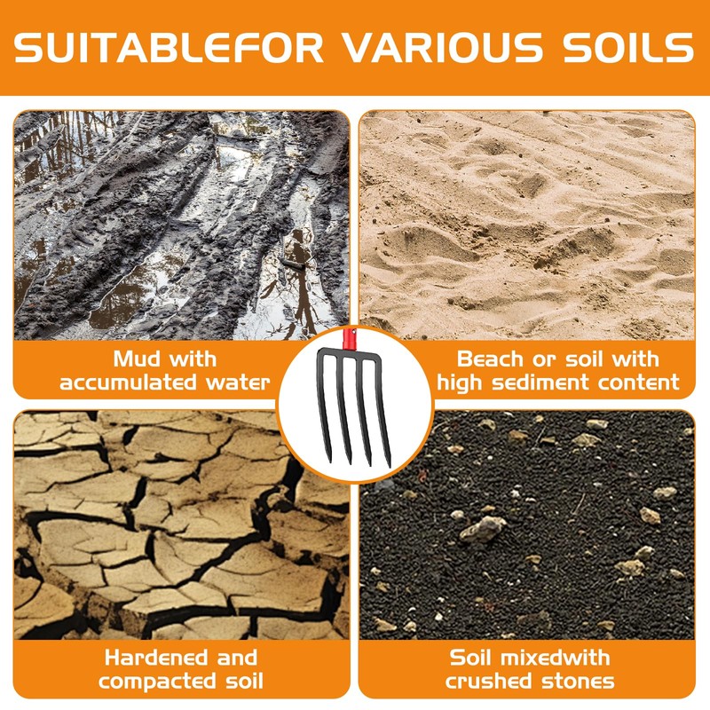 HIGHLIGHT Garden Fork, 4-Tine Spading Fork, Compost Fork, Steel Digging