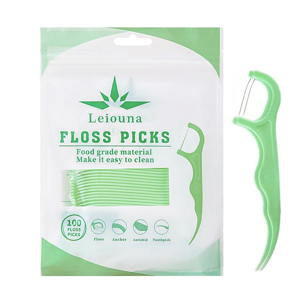 Leiouna Dental Floss Picks 100 Count,Tooth Picks Thread Flossers Easy